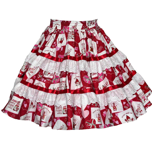 A Whimsical Valentine's Day Skirt by Square Up Fashions, with hearts on it.