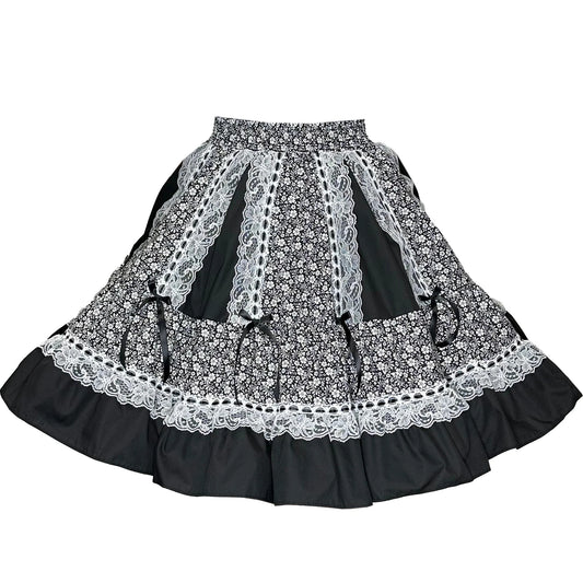 Black Elegant Ruffled Square Dance Skirt