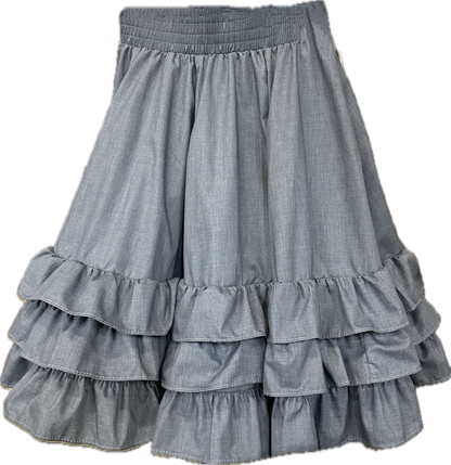 An eight gore 3 Ruffle Square Dance Skirt with solid ruffles, available in custom sizes by Square Up Fashions.