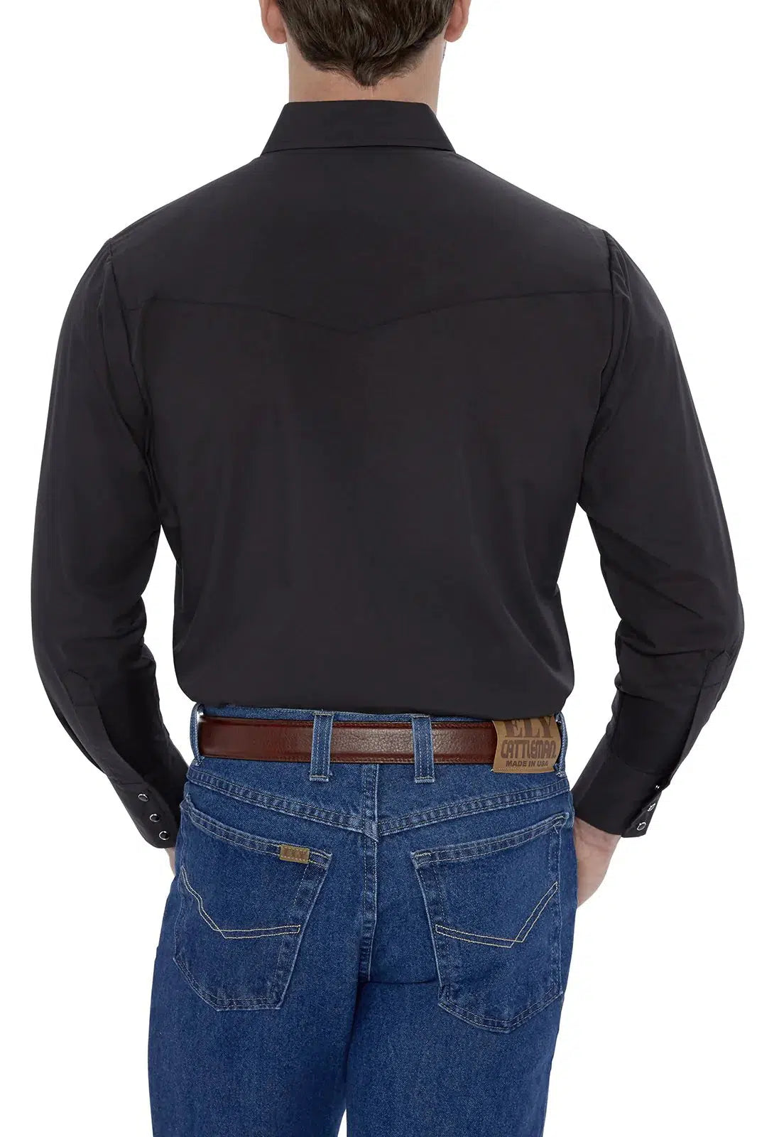 Ely Men's black long sleeve western shirt with Western Yokes.