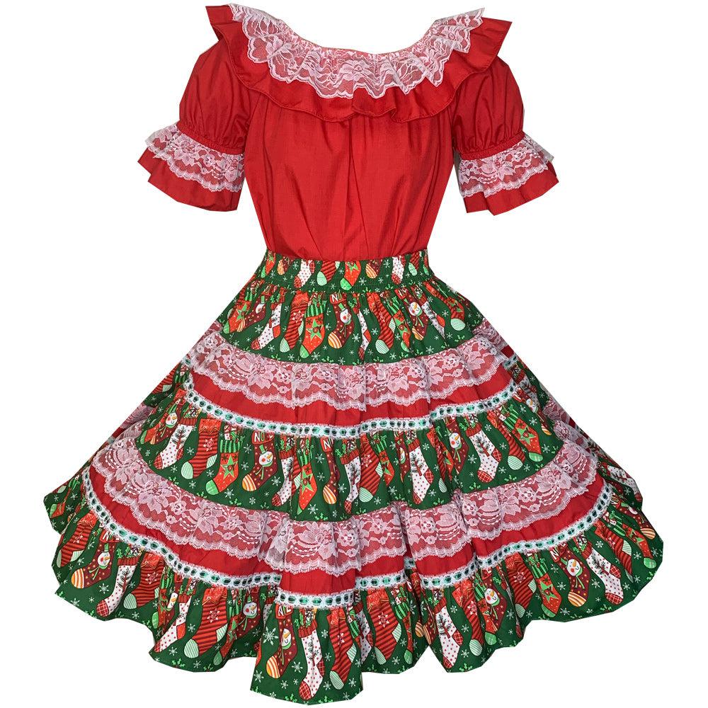 7680 Two piece Square Dance Outfit in Black Print Fabric accented